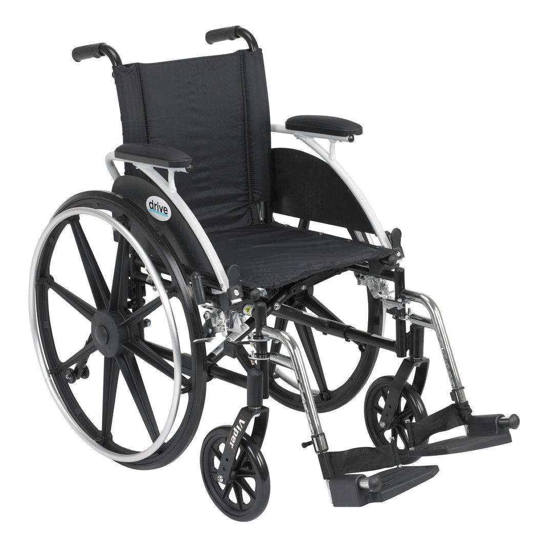 Viper Wheelchair with Flip Back Removable Arms, Desk Arms, Swing Away Footrests, 14" Seat