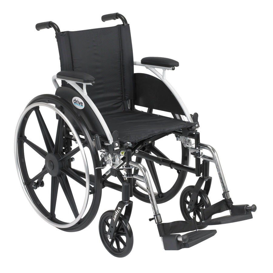 Viper Wheelchair with Flip Back Removable Arms, Desk Arms, Swing Away Footrests, 14" Seat