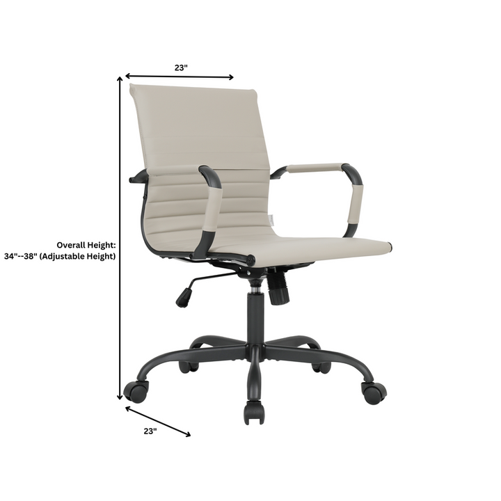 Beige office chair with dimensions on a white background.
