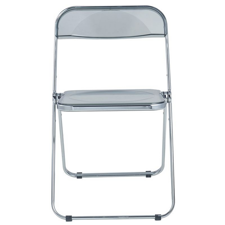 LeisureMod Lawrence Acrylic Folding Chair with Metal Frame Transparent Black Front View.