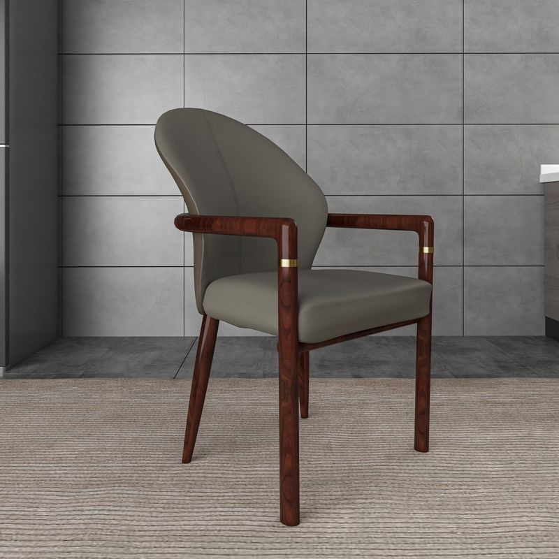 LeisureMod Opaline Series Elegant Wooden Dining Chair in Two-Tone Khaki with Background.
