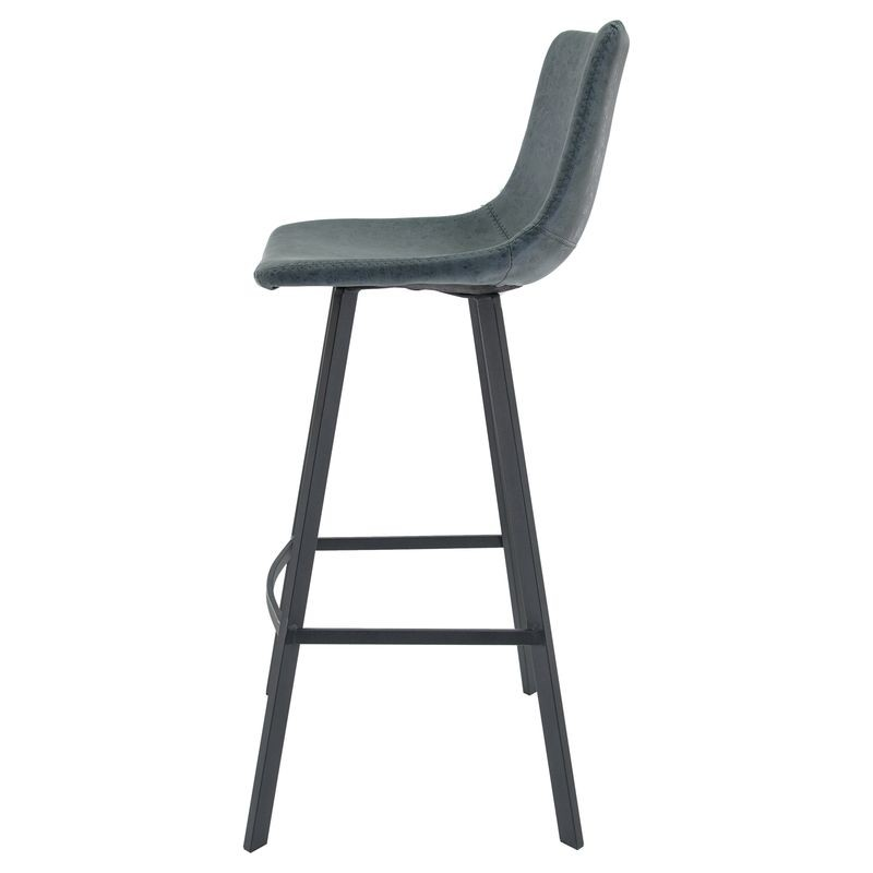 LeisureMod Elland Modern Upholstered Leather Bar Stool with Iron Legs and Footrest Side View.