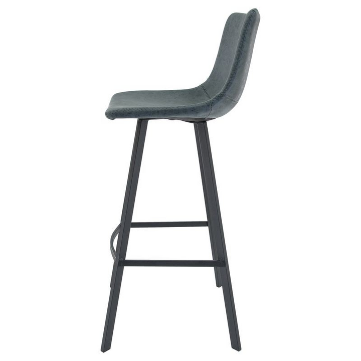 LeisureMod Elland Modern Upholstered Leather Bar Stool with Iron Legs and Footrest Side View.