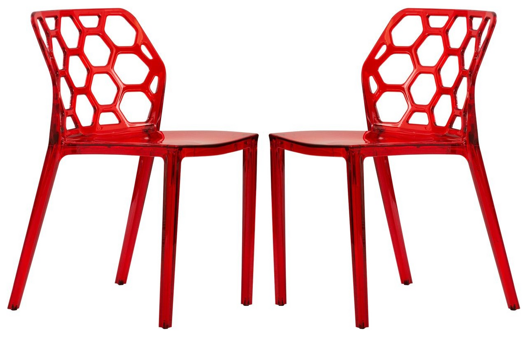 LeisureMod Modern Dynamic Dining Chair, Set of 2 Transparent Red