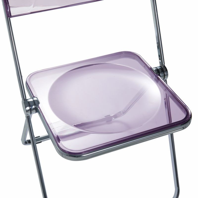 LeisureMod Lawrence Acrylic Folding Chair with Metal Frame Magenta Closeup.