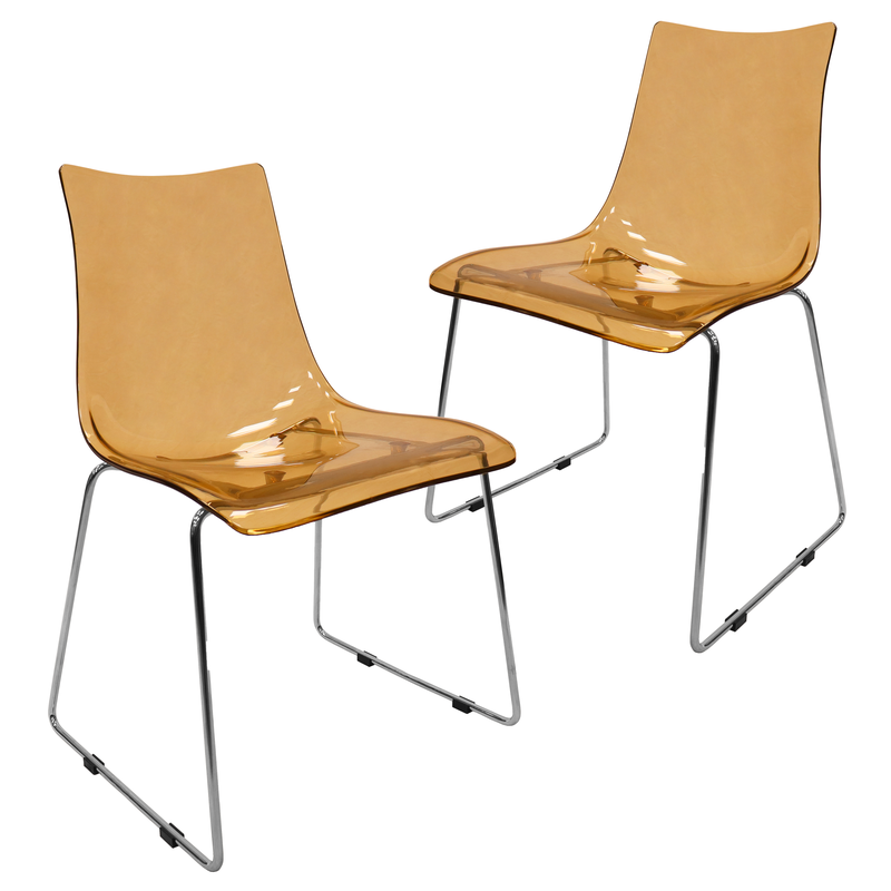 LeisureMod Lima Modern Acrylic Chair, Set of 2 Amber