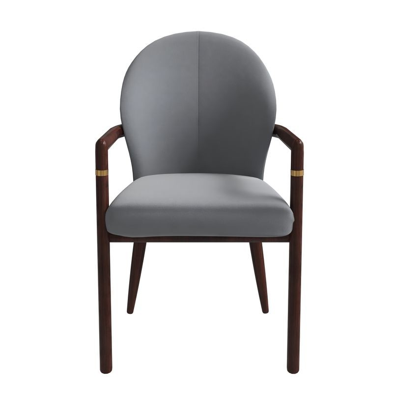 LeisureMod Opaline Series Elegant Wooden Dining Chair in Two-Tone Grey Front View.