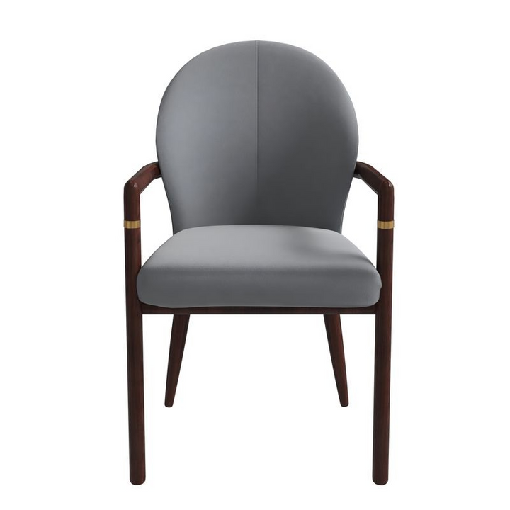 LeisureMod Opaline Series Elegant Wooden Dining Chair in Two-Tone Grey Front View.