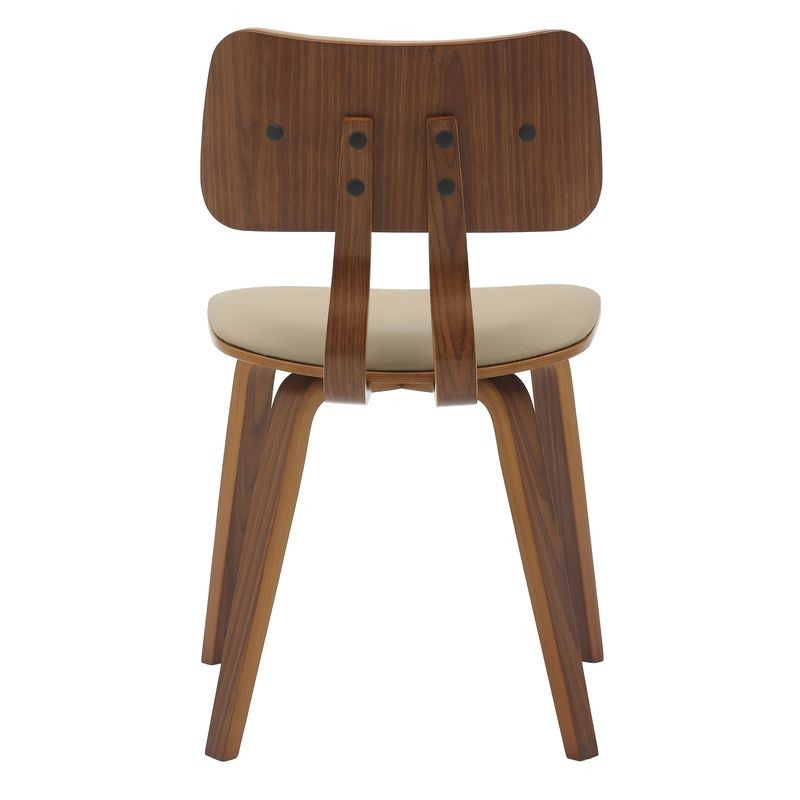 Modern Wooden Dining Chair with Walnut Color Frame in Light Brown in the Clivo Collection Back View.