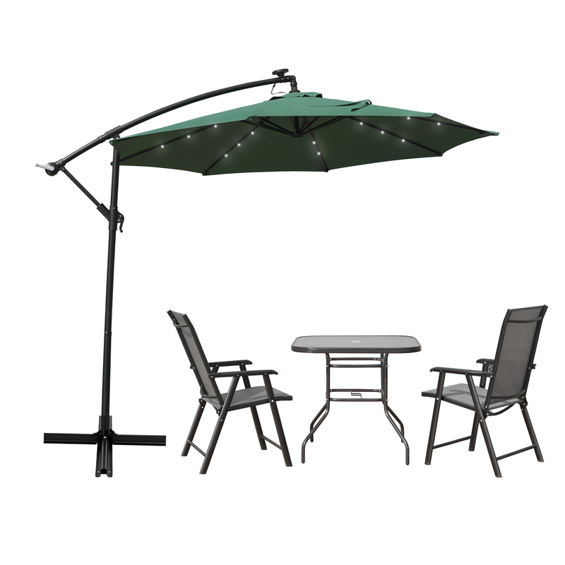 LeisureMod Willry Modern Outdoor 10 Ft Offset Cantilever Hanging Patio Umbrella with Solar Powered LED Green Photo.