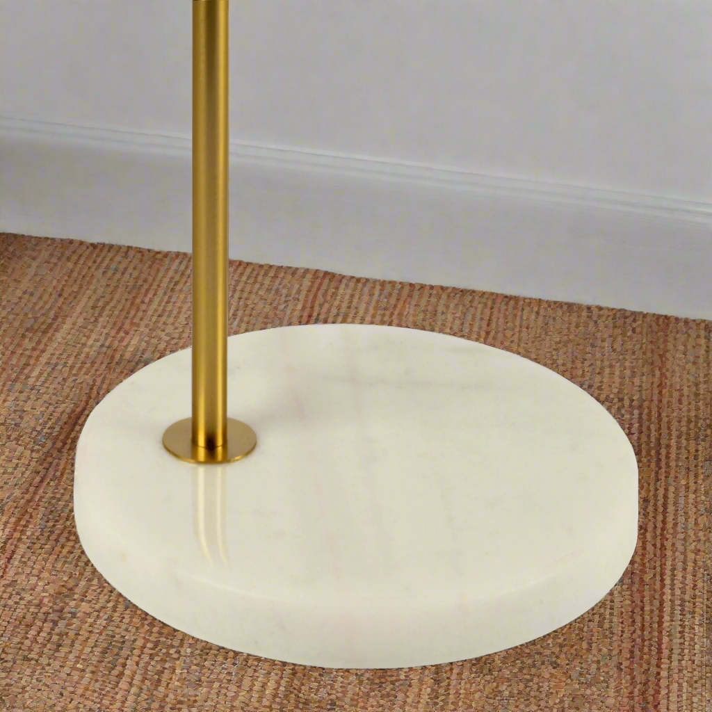 Haven Clear Glass Table Lamp, Gold Brush Metal and Marble Base, Button Control Base Photo.