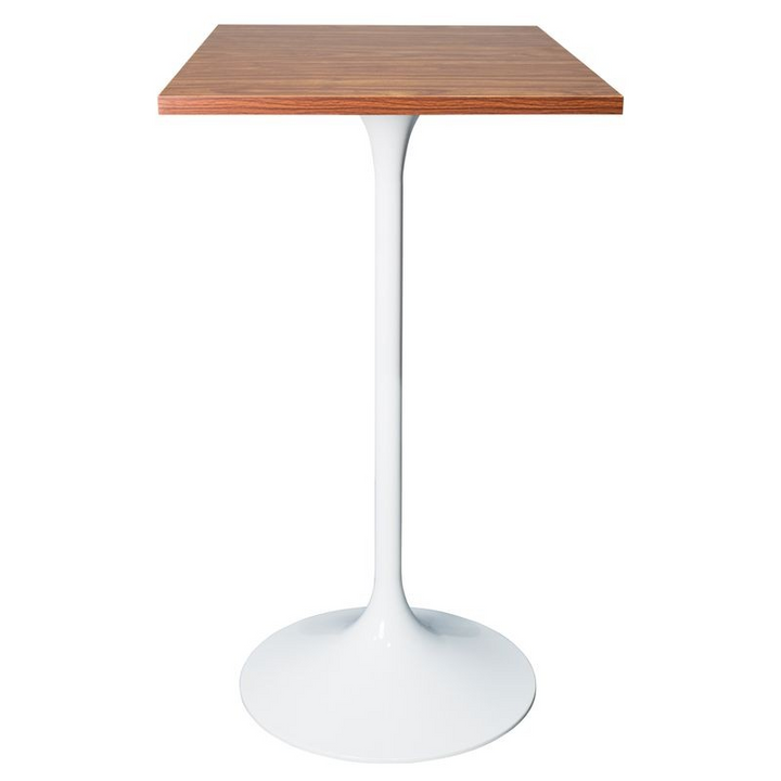 LeisureMod Verve Collection 24 Square Top Bar Height Table, White Base with Dark Maple MDF Top