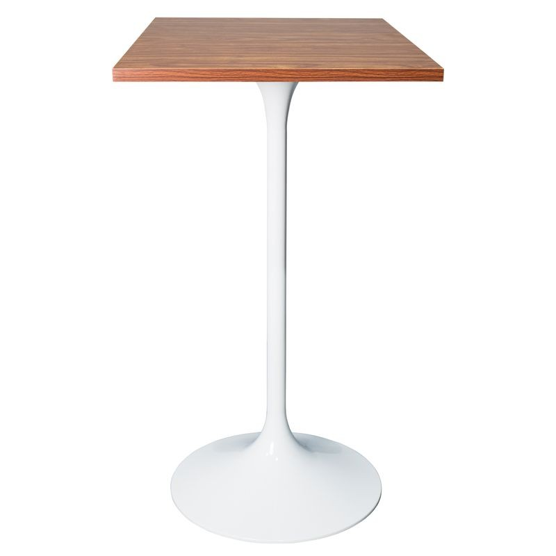 LeisureMod Verve Collection 24 Square Top Bar Height Table, White Base with Dark Maple MDF Top