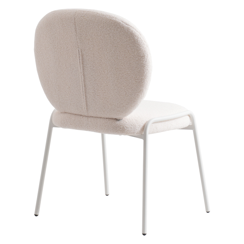 LeisureMod Mid-Century Modern Boucle Dining Chair with White Frame, White