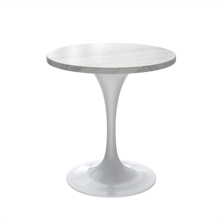 LeisureMod Verve Collection 27 Round Dining Table, White Base with Sintered Stone White Top