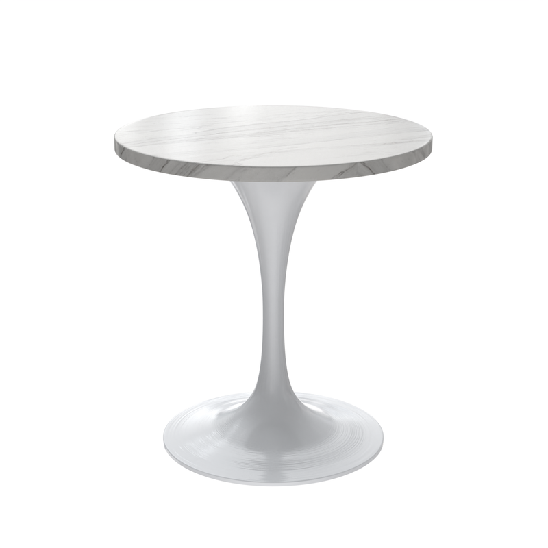 LeisureMod Verve Collection 27 Round Dining Table, White Base with Sintered Stone White Top
