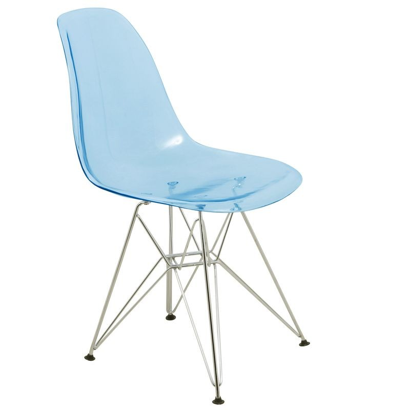 LeisureMod Cresco Molded Eiffel Side Chair Transparent Blue