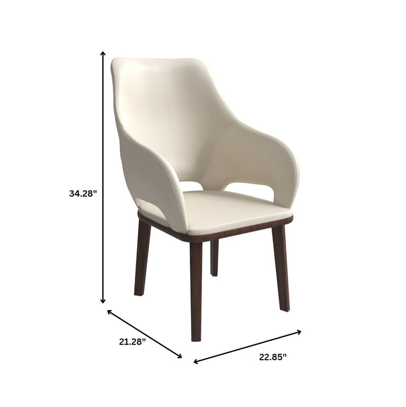 White chair with dimensions labeled on a white background.