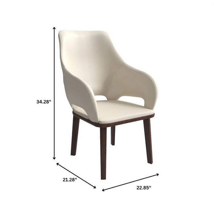 White chair with dimensions labeled on a white background.