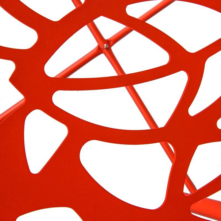LeisureMod Devon Tree Design Glass Top Aluminum Base Indoor Outdoor Dining Table Red Closeup.