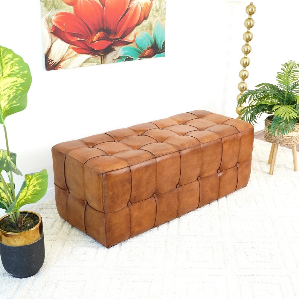 Benjiro Tan Leather Bench Photo.