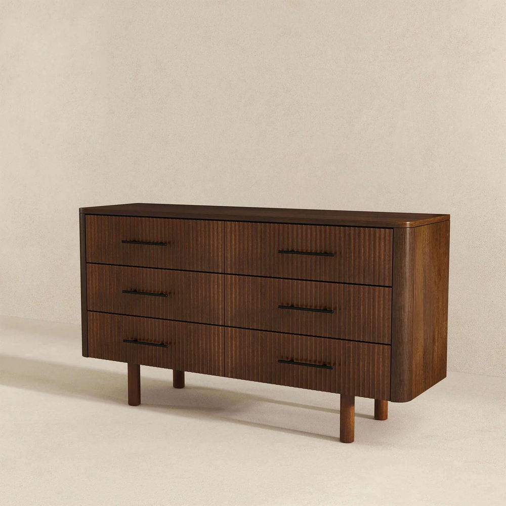 Logan Mid Century Modern Walnut Dresser With 6 Drawers Photo.