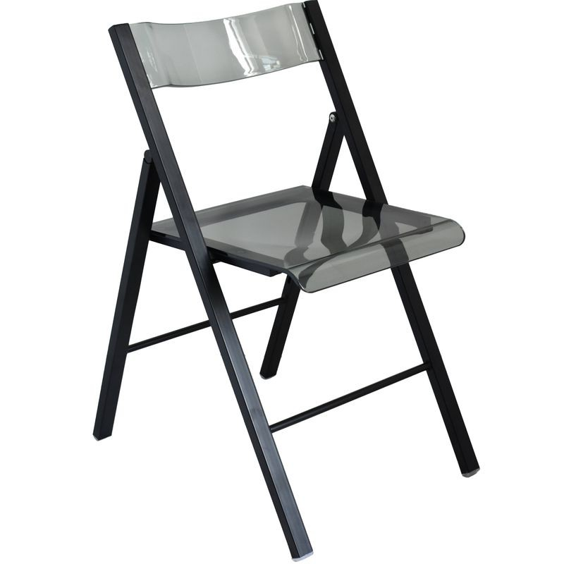 LeisureMod Menno Modern Acrylic Folding Chair Black Frame with Transparent Black Seat