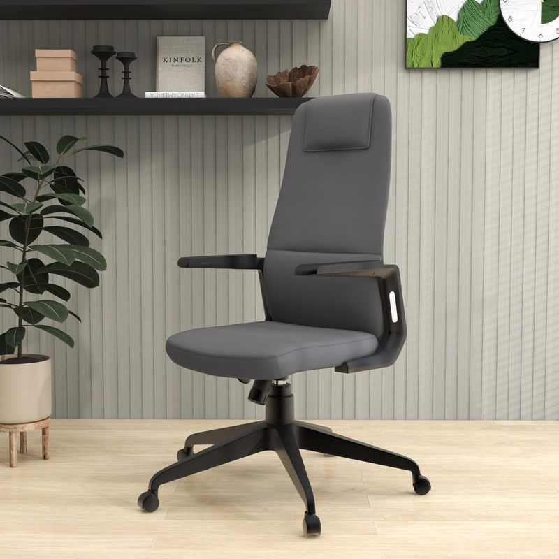 LeisureMod Nexa Collection Modern Office Chair in Grey in Room.