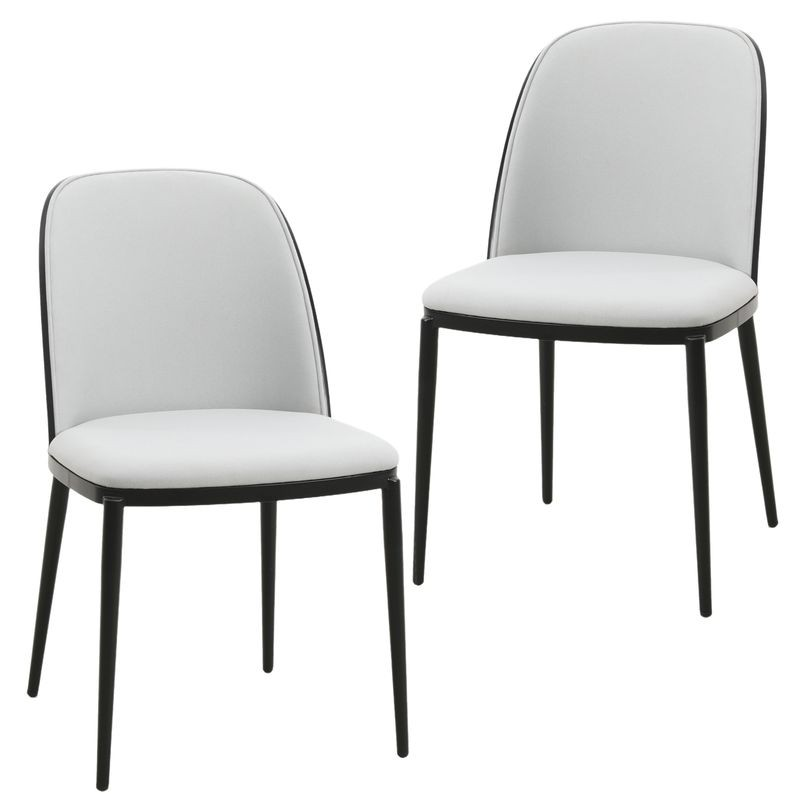 LeisureMod Tule Mid-Century Modern Dining Side Chair with Velvet Seat and Steel Frame Set of 2 Black/Platinum Blue