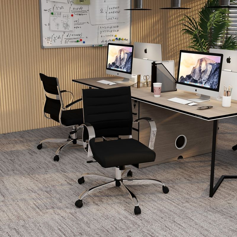 LeisureMod Benmar Home Mesh Office Chair in Black at Desk.