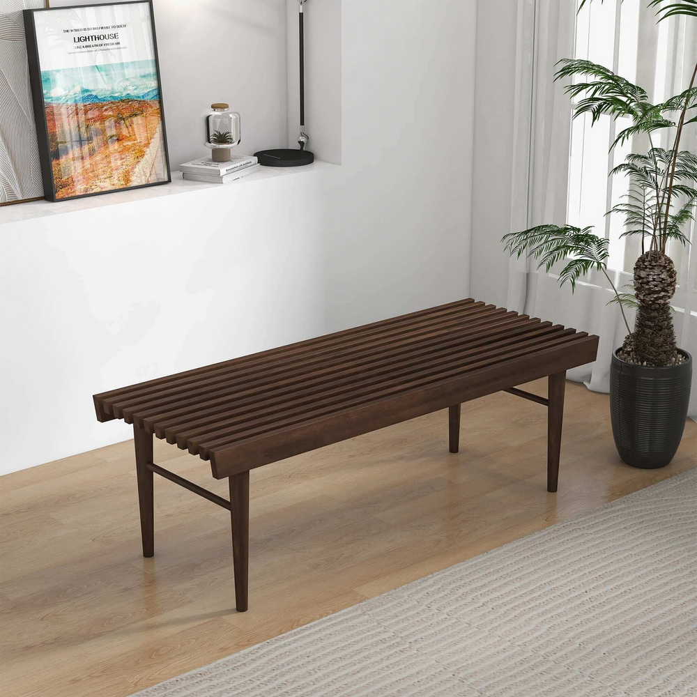 Mia Mid Century Modern Solid Wood Bench Top View.