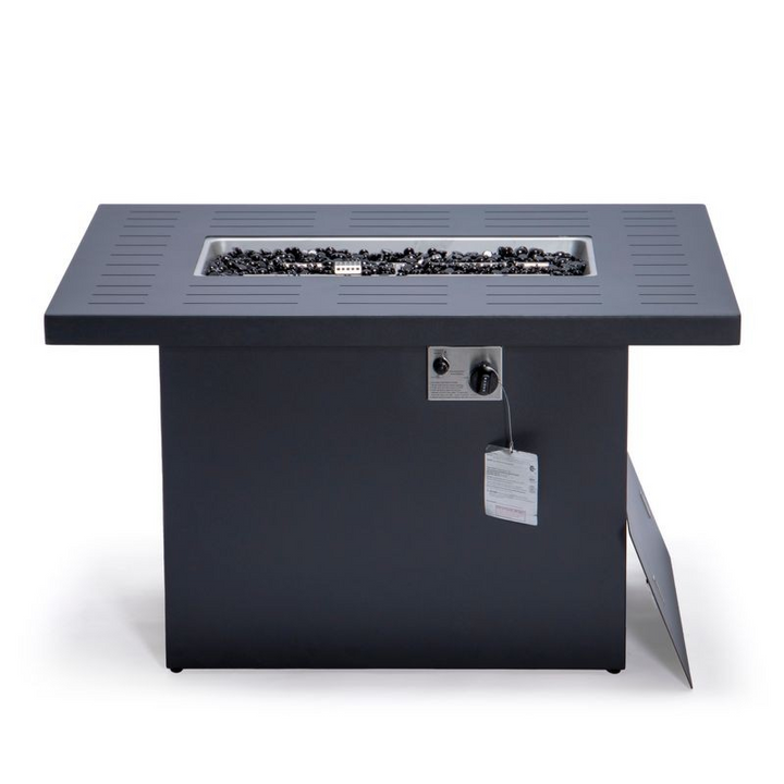 LeisureMod Chelsea Patio Modern Aluminum Propane Fire Pit Table Black Photo.