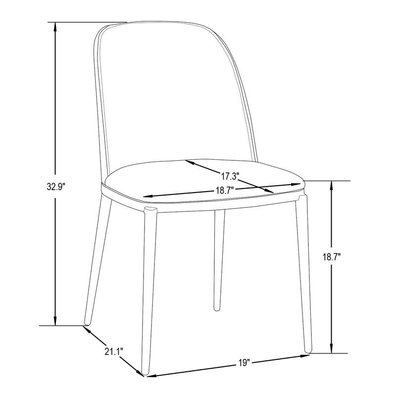 LeisureMod Tule Mid-Century Modern Dining Side Chair with Leather Seat and White Powder-Coated Steel Frame Black/White Dimensions.