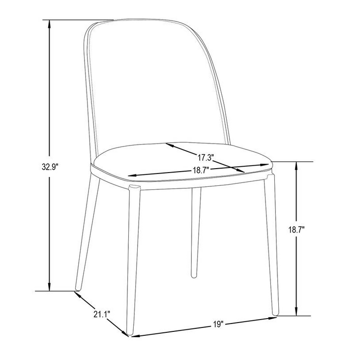 LeisureMod Tule Mid-Century Modern Dining Side Chair with Leather Seat and White Powder-Coated Steel Frame Black/White Dimensions.