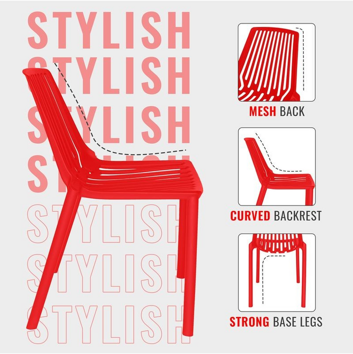 Red chair with features highlighted on a gray background.