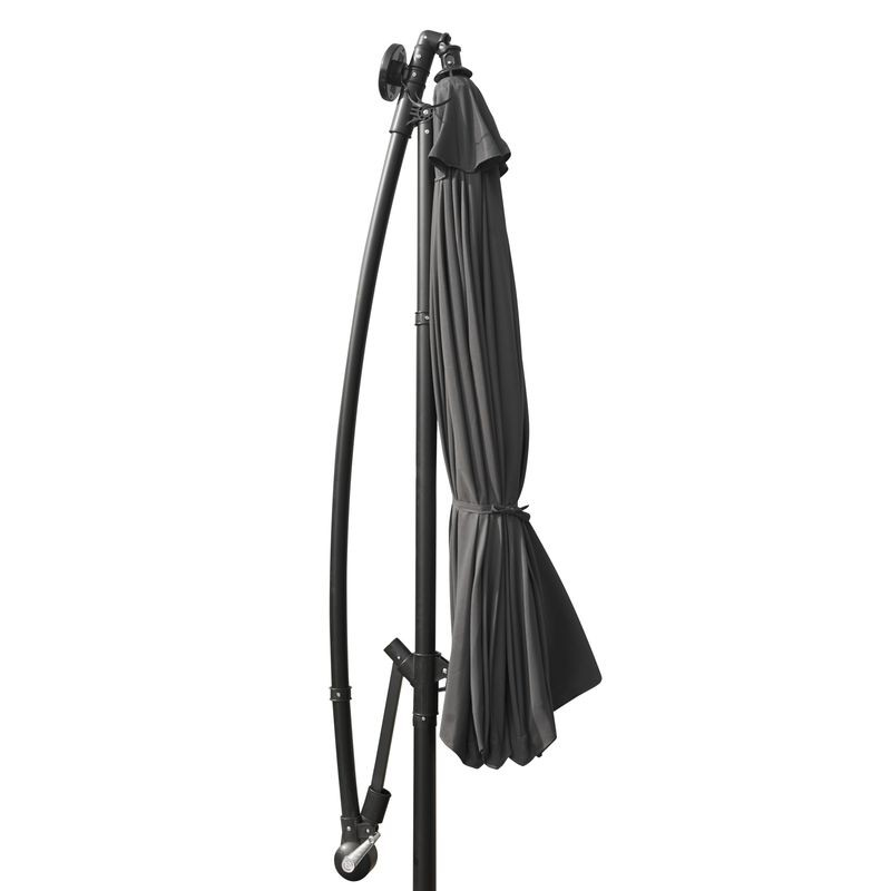 LeisureMod Willry Modern Outdoor 10 Ft Offset Cantilever Hanging Patio Umbrella with Solar Powered LED Gray Closed.