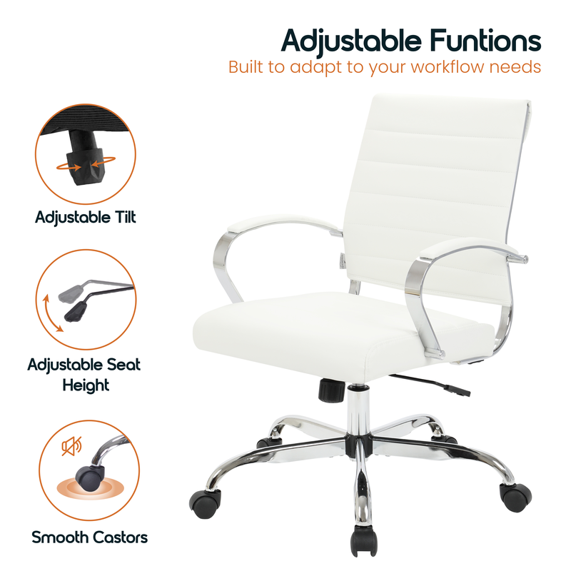 White office chair with adjustable features on a white background.