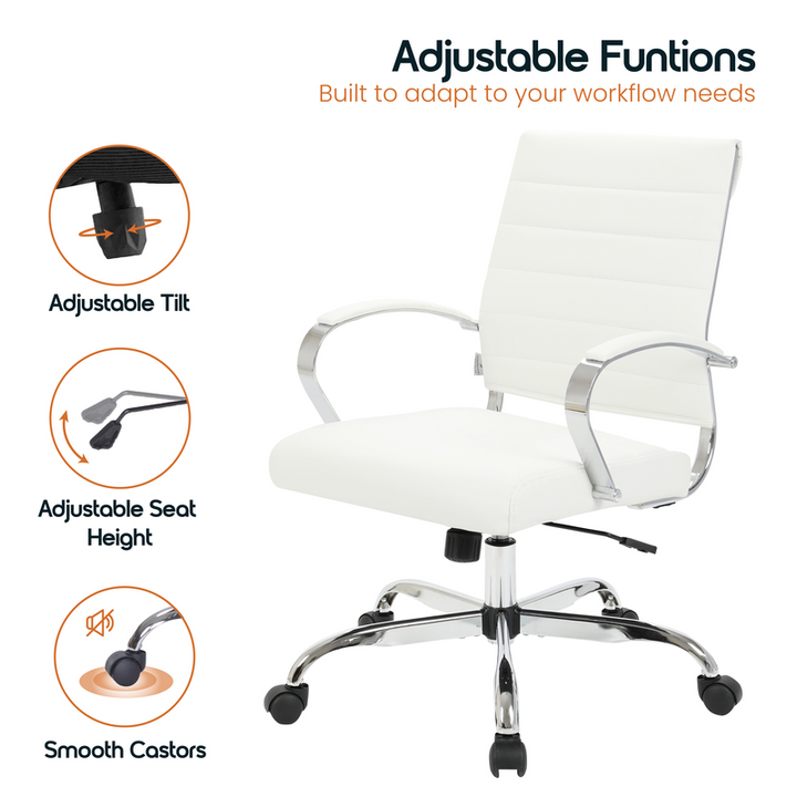 White office chair with adjustable features on a white background.