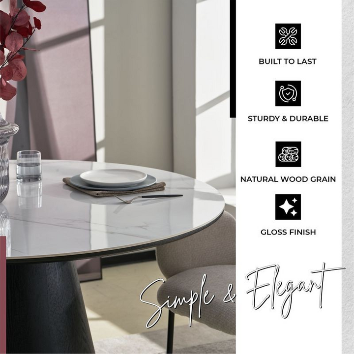 LeisureMod Riven Collection Modern Wooden 48" Round Dining Table in Black Details.
