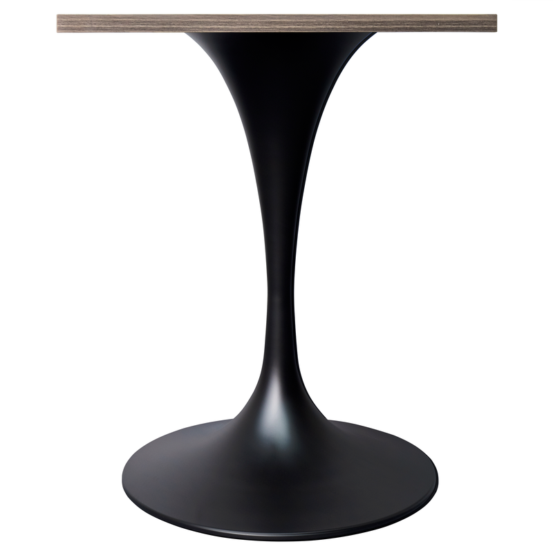 LeisureMod Verve Collection 24 Square Dining Table, Black Base with Dark Maple MDF Top Side View.
