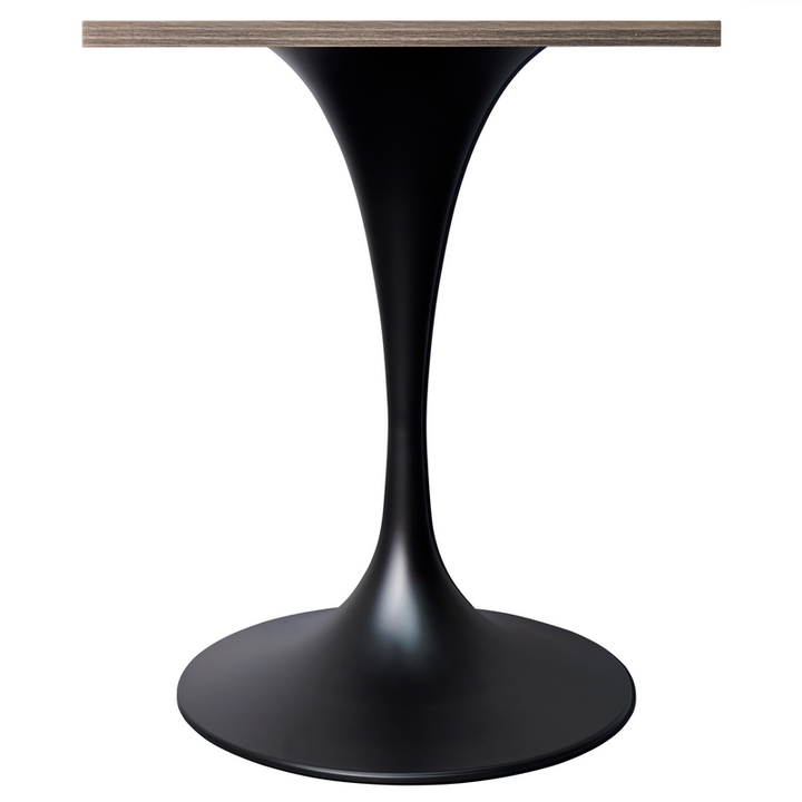 LeisureMod Verve Collection 24 Square Dining Table, Black Base with Dark Maple MDF Top Side View.