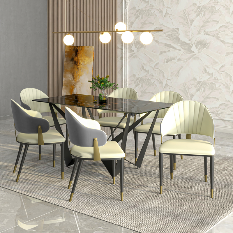 LeisureMod Aria Series Modern Dining Chair in Grey at Table.
