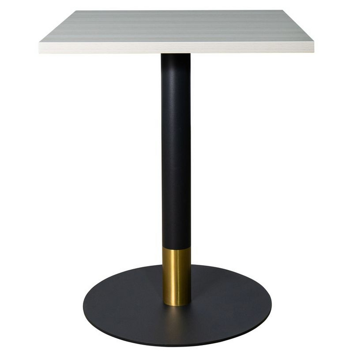 LeisureMod Vail Collection Dining Table Black/Gold Base With 24" Square Light Wood Brown MDF Top