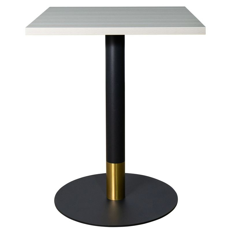 LeisureMod Vail Collection Dining Table Black/Gold Base With 24" Square Light Wood Brown MDF Top