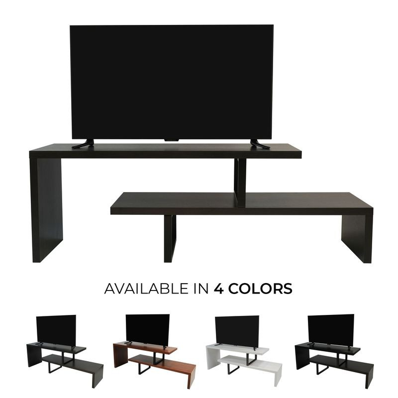 LeisureMod Orford Mid-Century Modern TV Stand with MDF Shelves and Powder Coated Iron Legs in Phantom Grey Colors.