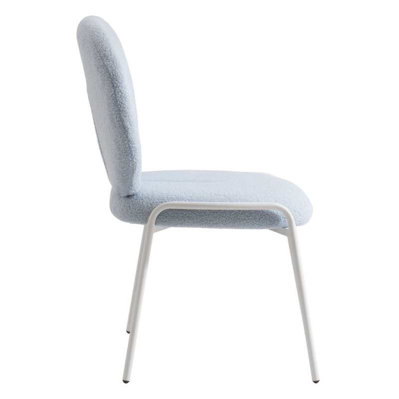 LeisureMod Mid-Century Modern Boucle Dining Chair with White Frame, Blue