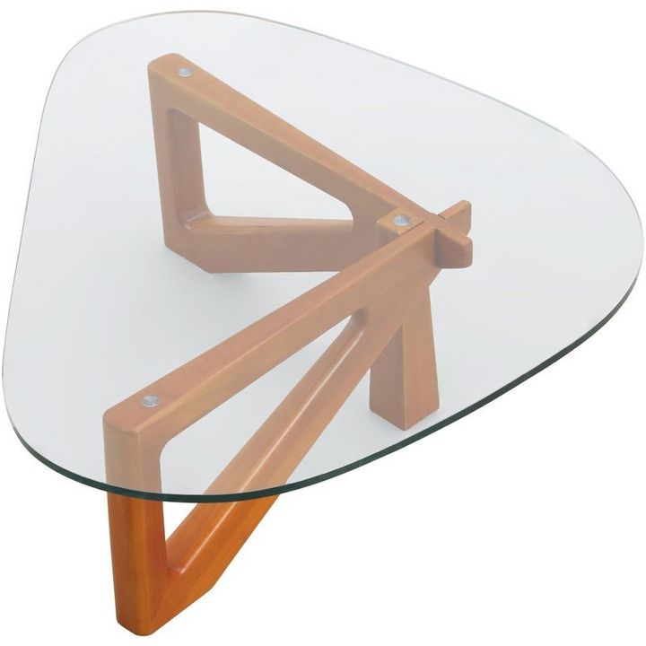 LeisureMod Imperial Triangle Coffee Table Light Walnut Top View.