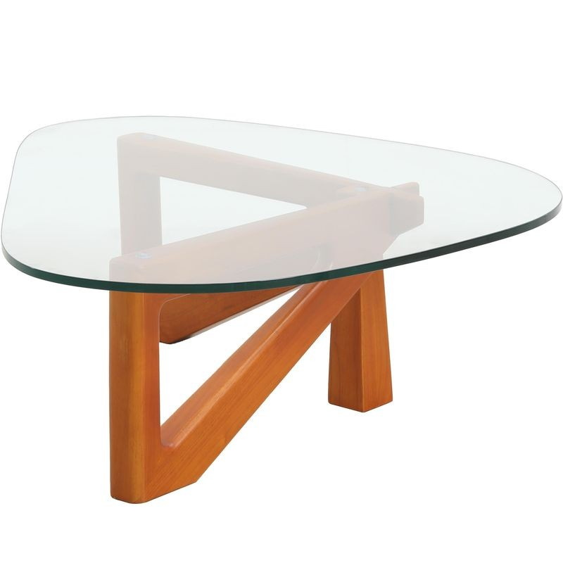 LeisureMod Imperial Triangle Coffee Table Light Walnut Side View.