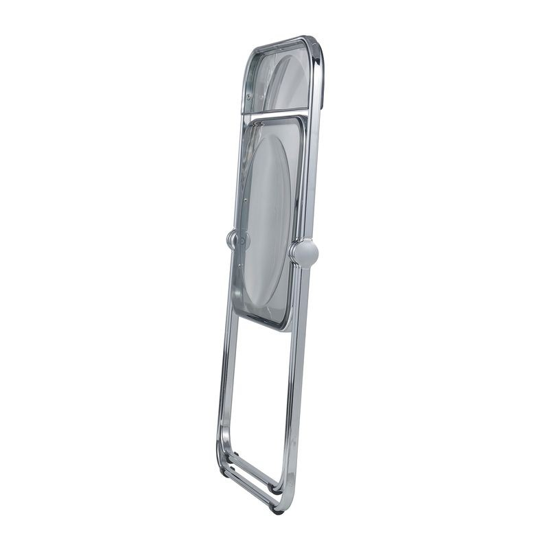 LeisureMod Lawrence Acrylic Folding Chair with Metal Frame Transparent Black Folded.
