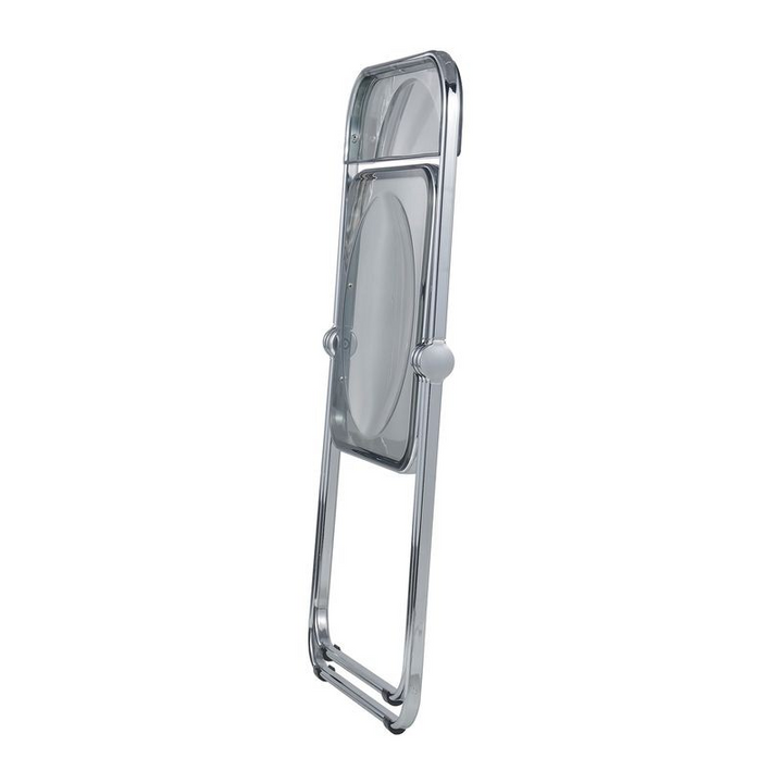 LeisureMod Lawrence Acrylic Folding Chair with Metal Frame Transparent Black Folded.
